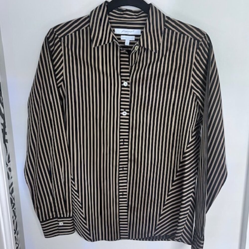 STRIPED, TAILORED, FITTED, CRISP, 100% NO-IRON COTTON BLOUSE